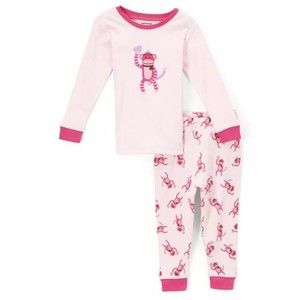 New Toddler Girl Pajama Set, Monkey Pink PJ, Cotton, Leveret Size 2 Years Kids